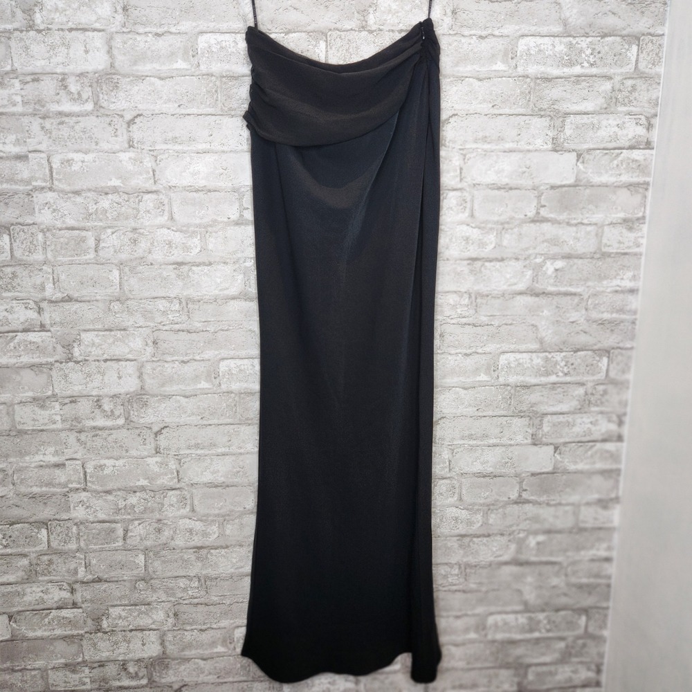 White Fox Black Strapless Draped Cowl Maxi Dress 90s Minimalist XXS